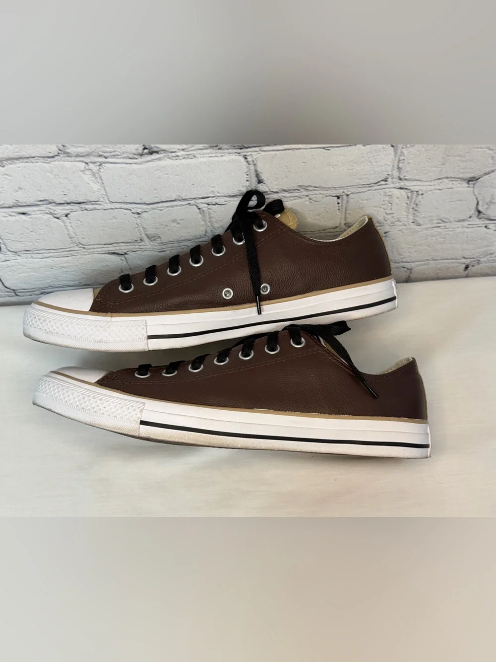 Converse Low Top Sneakers in Brown and Tan with Black Laces - Picture 3 of 7